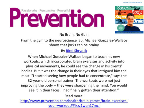 PREVENTION Magazine features Michael Gonzalez-Wallace's brain fitness program, Super Body, Super Brain