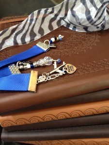 leather journal with blue ribbon bookmark