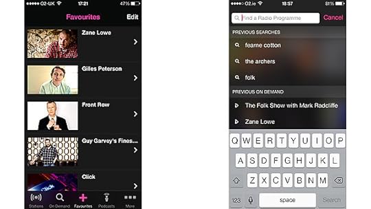 The upgraded BBC iPlayer Radio app: Favourites (left) and Search (right)