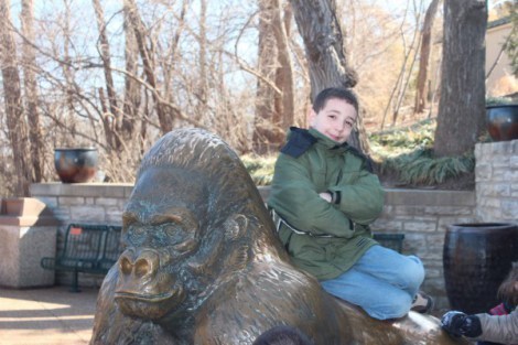 Alex takes a break from talking Minecraft with his buddy to pose with Mr. Gorilla