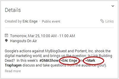 Hangout On Air details