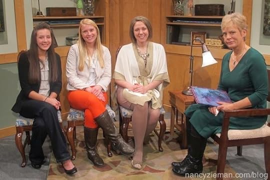 Annie, Maggie, and Natalie Student project at University of Wisconsin Stout Emergency Evacuation Harness on the set of Sewing With Nancy