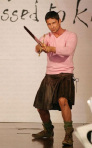 Gerald Butler dressed to kilt.