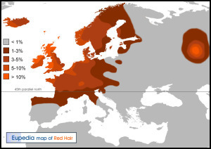 Distribution of haplogroup red hair in Europe