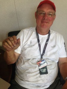 Bob Billingham with his hands and shirt dirty from work