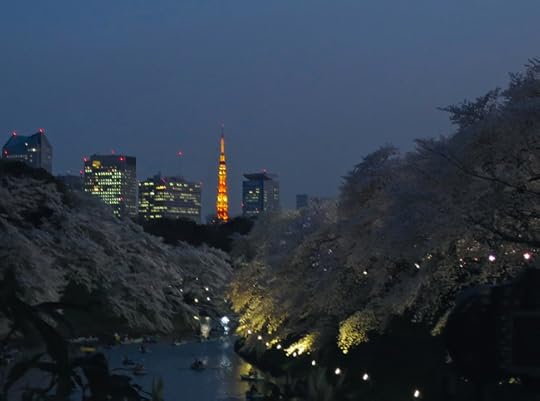 You can see Tokyo Tower from a spot at the Kudanshita end of the moat, if you can crane your neck past the giant scrum of photographers.