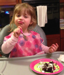 Chocolate ice cream cake with chocolate chips - good choice, Daddy.