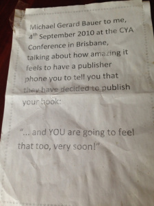 My poster that was taped to the bathroom window