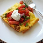 Spicy Turkey Egg Bake - Turkey spiced with spices and chiles is enrobed in a creamy egg mixture. This egg bake is perfect for holiday brunches.