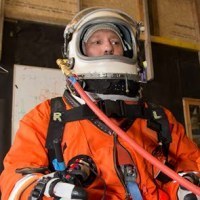 Cameron M. Smith of Pacific Spaceflight / Copenhagen Suborbitals in the Mark I 'Gagarin' Pressure Garment. Photo: Jev Olsen, Copenhagen Suborbitals.