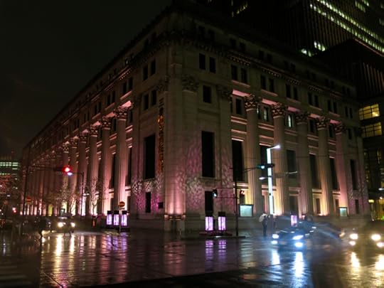And even if you're a behemoth Japanese bank, during cherry blossom season you throw a light show of rotating flowers onto your stately be-columned main branch.