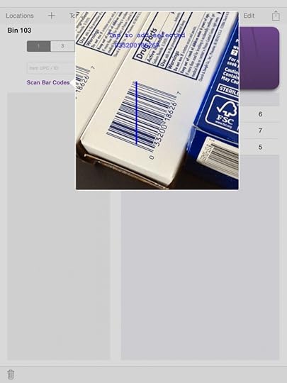 Recognized bar code indicated by blue line. Tap to count.