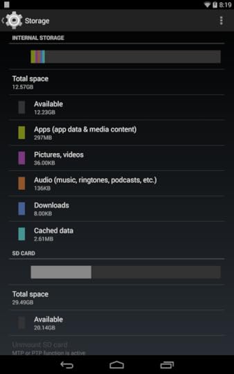 Storage in Android Settings, LG Pad 8.3, Android 4.4.2