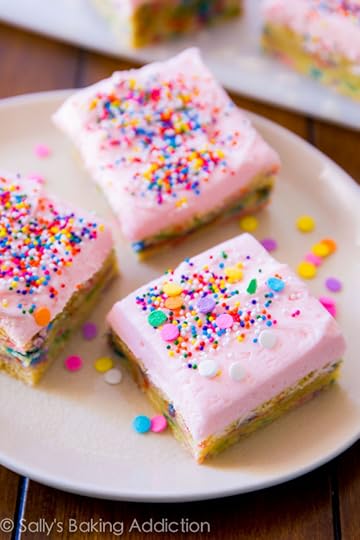 Frosted Sugar Cookie Bars - soft baked and heavy on the sprinkles! Recipe by sallysbakingaddiction.com