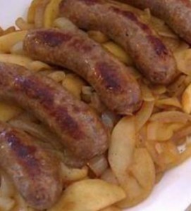 Brats with Onions and Apples