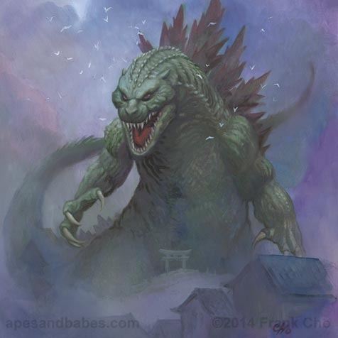 Frank Cho, Godzilla oil painting for 2014 San Jose Big WOW Comic Fest