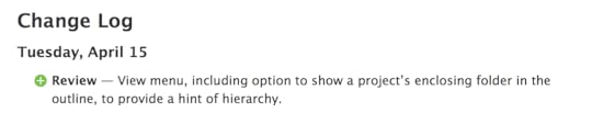 View menu, including option to show a project’s enclosing folder in the outline, to provide a hint of hierarchy.