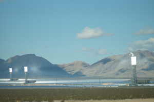 Ivanpah Solar Power Facility (California) with all three towers under load, Feb., 2014 ~ Sbharris