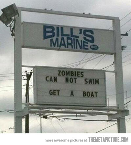 Zombies can't swim. Get a boat.