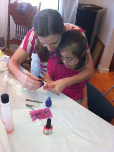 J and Andrea nail painting