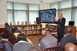 Director John Van Oudenaren delivers a presentation about the World Digital Library to Kenyan librarians, archivists and government officials in Nairobi in 2013. Photo by Pamela Howard-Reguindin,