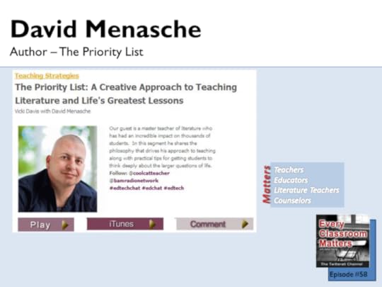 Davis Menashe author of the priority list tells his story on Every Classroom Matters.