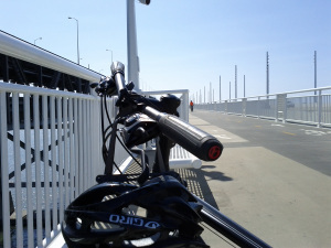 Riding the biking trail on the new Oakland Bay Bridge span.