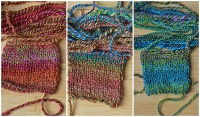 Single colorway swatches. From left, colors 1, 2,3