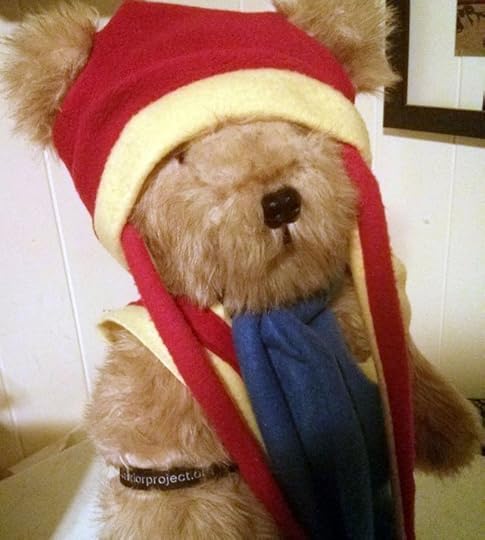 Tristan the Teddy Bear with his Wounded Warrior Project armband.