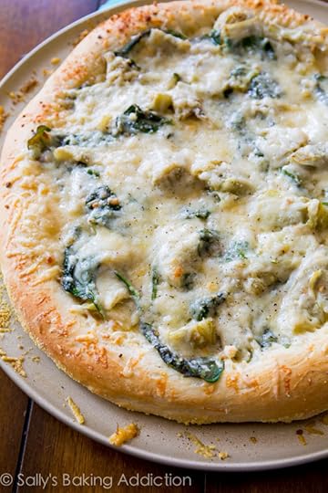 Spinach Artichoke White Cheese Pizza - this white pizza will remind you of creamy, comforting spinach artichoke dip!