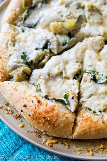 Spinach Artichoke White Cheese Pizza - this white pizza will remind you of creamy, comforting spinach artichoke dip!