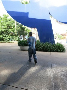 Grown man headed to the food court in his PJs. 