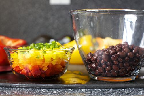 rainbow of peppers, black beans