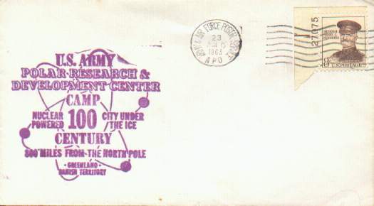 Scan of 1963 cover from Camp Century, Greenland with U.S. Army Polar Research and Development cachet.