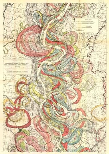 The changing Mississippi River bed. Harold N. Fisk's colorful drawings of rainbow ribbons reconstruct the river’s twisting path over time. I ran across these maps on Flavorwire.
