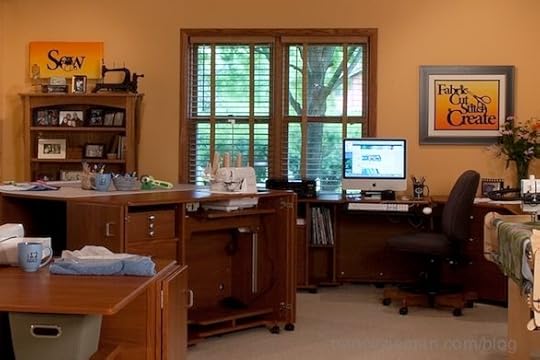 Nancy Zieman's Sewing Room decorated with sewing related laser-cut appliques