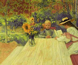 The Lesson, with Sunflowers by Carl Larsson