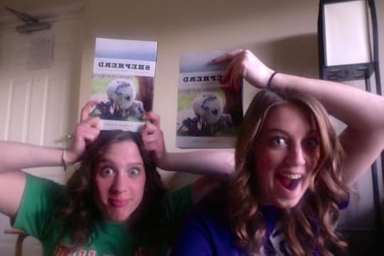 [Paige and Haley celebrate as Amazon.com delivers my book early.]