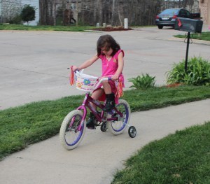 Trying to get her to adjust from trike to bike. She can do it, but she's really intimidated by the height.
