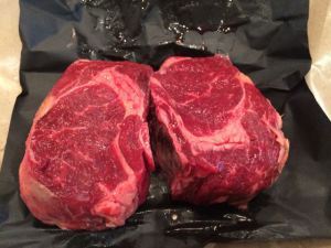 Yak rib-eyes. Before.