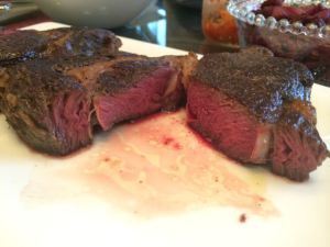 And after being cooked sous-vide and seared. Tasty but notably chewier than your regular beef rib-eye.