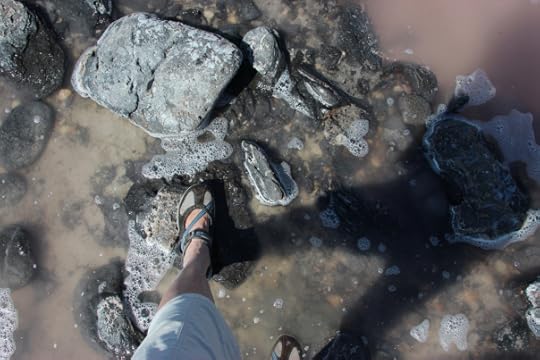 Walking on Spiral Jetty in the Great Salt Lake