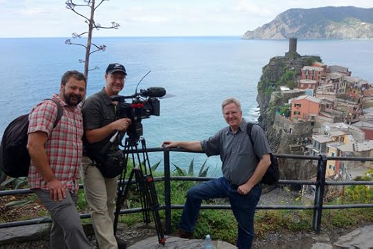 Same crew in Vernazza 2014: And this is the same crew, at the same viewpoint in 2014. Thankfully, as we get older, the camera gear gets smaller and lighter. At this rate, we’ll be producing TV for a long, long time. By the way, TV production today is every bit as challenging — and rewarding — as it was in 2001.