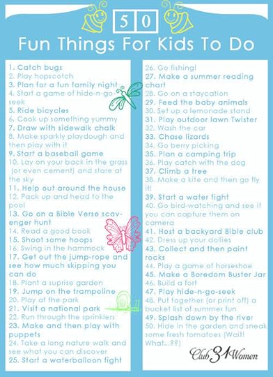 Printable of 50 Fun Things for Kids to Do