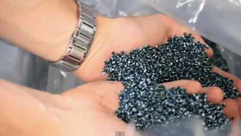 Pellets of plastic produced by the process