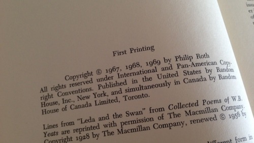 Portnoy's Complaint, by Philip Roth (1969), 1st Edition 1st Printing