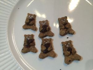 Bear cookies (peanut butter, sesame, oats, cinnamon, nutritious yeast, and dried cranberries). 
