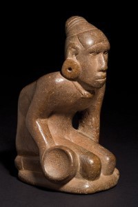This 9-inch-tall stone depiction of a chunkey player about to release his stone was discovered in 1900 near Ocumulgee, Oklahoma. It was likely carved in Cahokia itself. 
