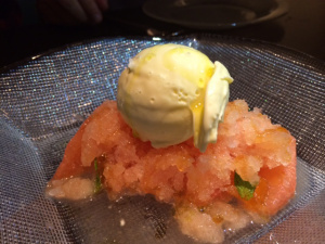 Olive oil ice cream with grapefruit. Akemi's favorite.