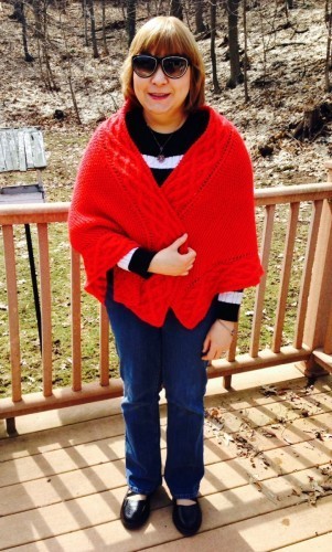 EILEEN WEARING Knitty TRI ARRAN jagger spun merino red SHAWL